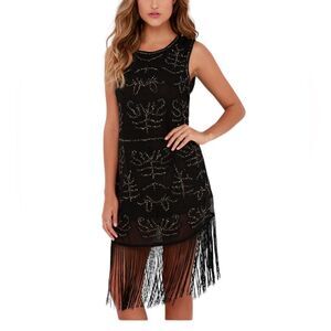 Hazel Charleston Black Beaded Fringe Dress NWT S